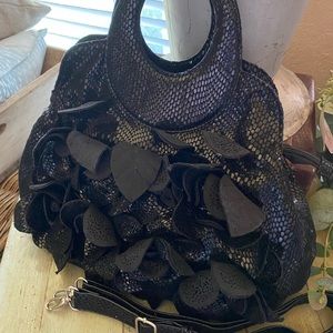 Black Via Nova Flower Purse with Strap
